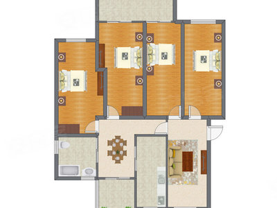 4室2厅 130.64平米户型图