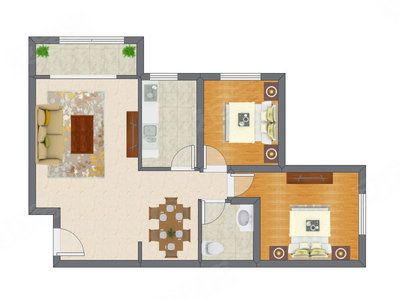 2室2厅 89.76平米户型图