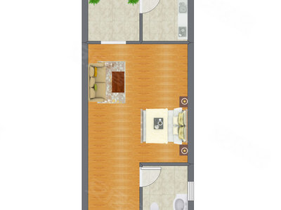 1室1厅 34.05平米户型图