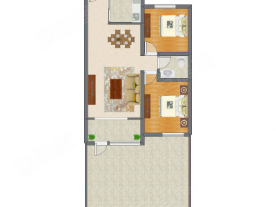 2室2厅 89.43平米户型图