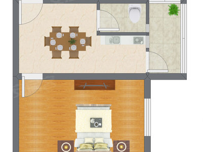 1室1厅 40.63平米户型图