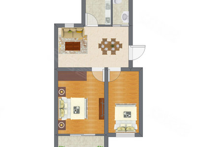 2室1厅 39.76平米户型图