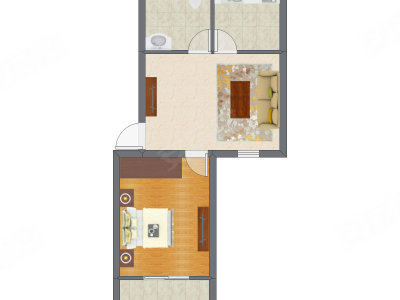 1室1厅 43.77平米户型图
