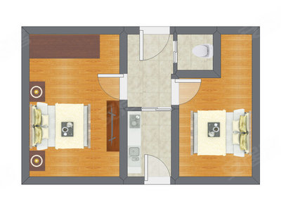 2室0厅 43.38平米户型图