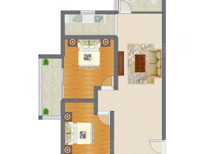 2室1厅 68.89平米户型图