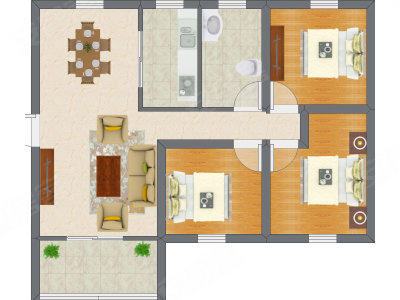 3室1厅 60.89平米