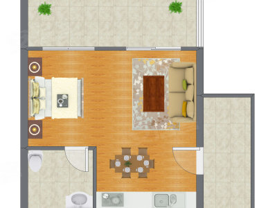 1室2厅 46.31平米户型图