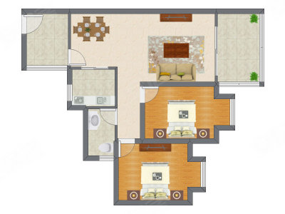 2室2厅 78.39平米户型图