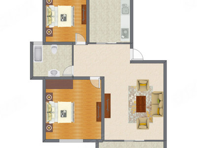 2室1厅 97.96平米户型图