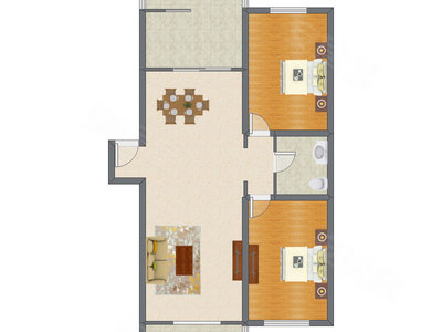 2室1厅 123.52平米户型图