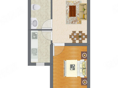 1室2厅 43.56平米户型图