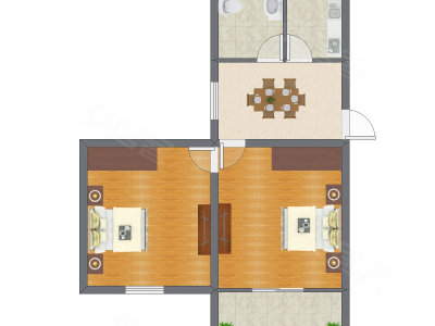2室1厅 60.00平米