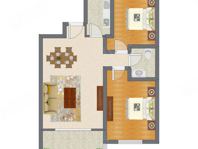 2室2厅 87.83平米户型图