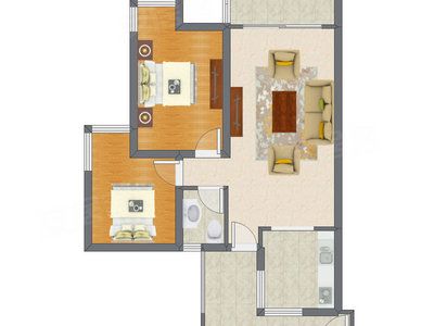 2室1厅 90.22平米户型图