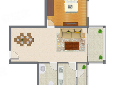 1室1厅 86.29平米户型图