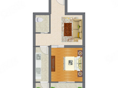1室1厅 58.56平米户型图