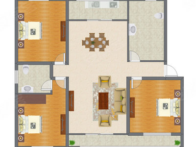 3室2厅 162.00平米户型图