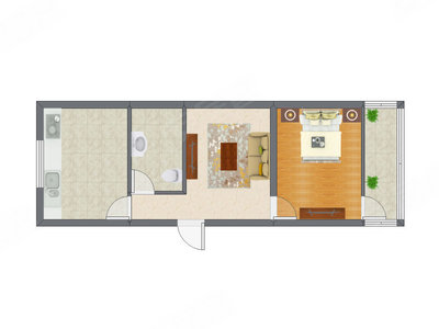 1室1厅 44.90平米户型图