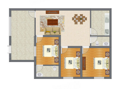 3室2厅 91.33平米户型图