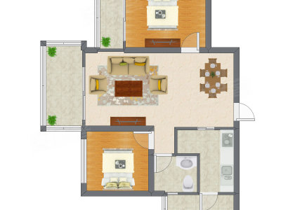 2室2厅 79.04平米户型图