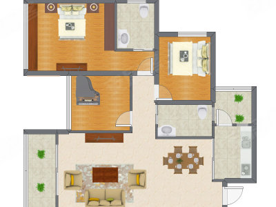 2室2厅 101.21平米