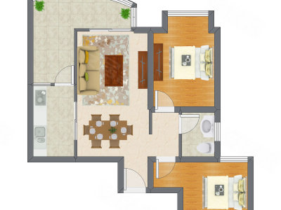 2室2厅 80.50平米户型图