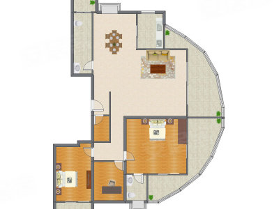 3室2厅 182.00平米户型图
