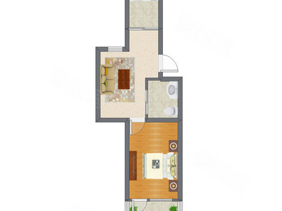 1室1厅 49.29平米户型图