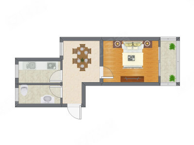 1室1厅 47.81平米户型图