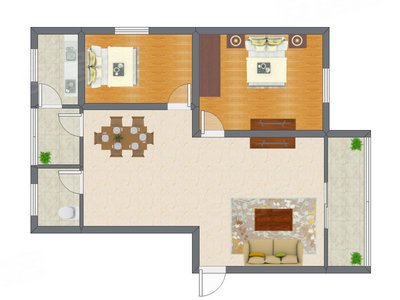 2室2厅 75.53平米户型图