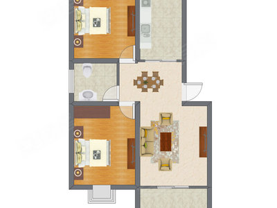 2室2厅 89.52平米户型图