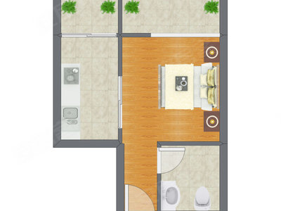 1室0厅 35.44平米户型图