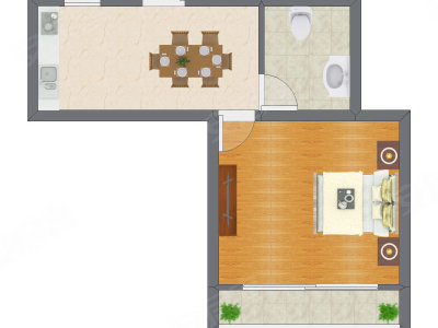 1室1厅 33.29平米户型图