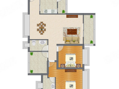 2室2厅 87.53平米户型图