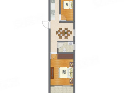 2室1厅 34.52平米户型图