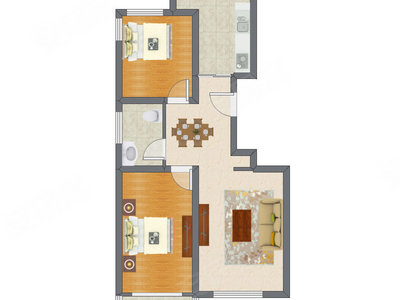 2室2厅 96.50平米户型图