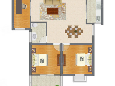 2室2厅 71.87平米户型图