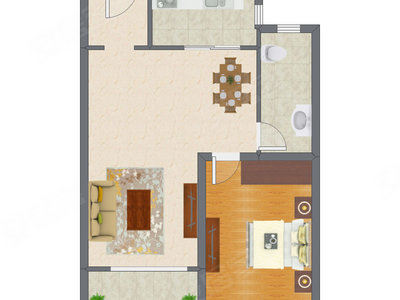 1室2厅 77.22平米户型图