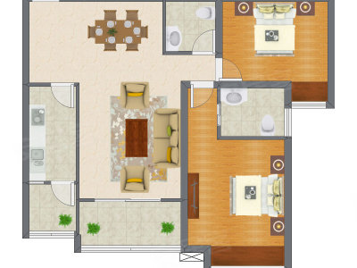 2室2厅 95.18平米户型图
