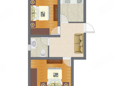 2室1厅 37.05平米户型图