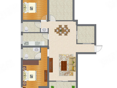 2室2厅 94.46平米户型图