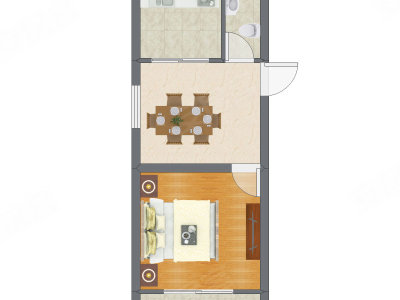 1室1厅 28.42平米户型图