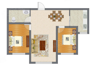 2室1厅 72.31平米户型图