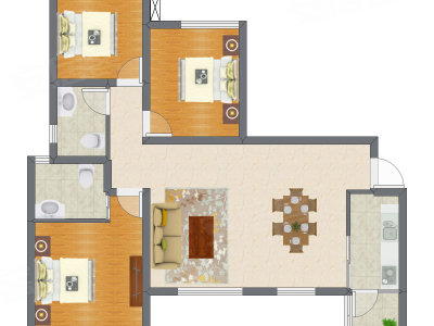 3室2厅 90.21平米户型图