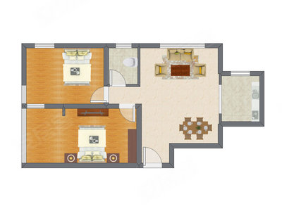 2室2厅 91.80平米户型图