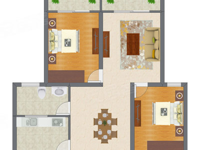 2室2厅 80.76平米户型图