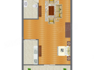 1室1厅 44.40平米