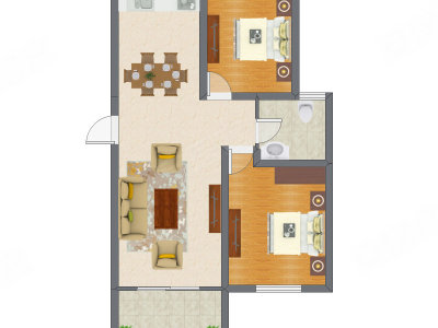 2室2厅 75.17平米户型图