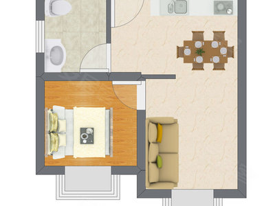 1室1厅 72.38平米户型图
