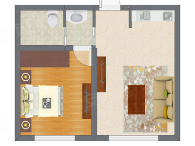 1室1厅 53.37平米户型图